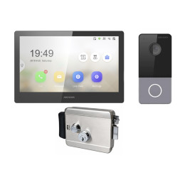 Комплект IP видеодомофон Hikvision DS-KH8520-WTE1 + вызывная панель DS-KV6103-PE1(С) + электромеханический замок Atis Lock SS