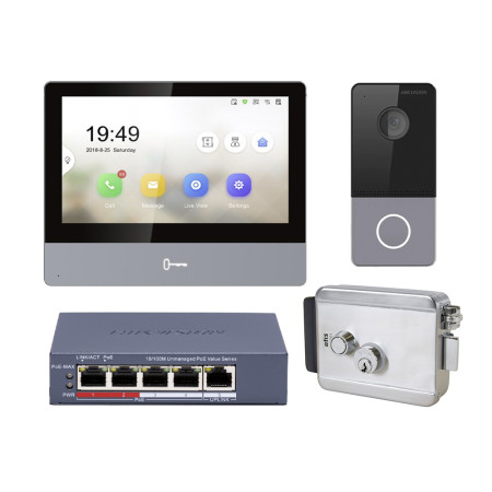 Комплект IP видеодомофон Hikvision DS-KH8350-WTE1 + вызывная панель DS-KV6113-WPE1(C)/Europe + электромеханический замок Atis Lock SSМ