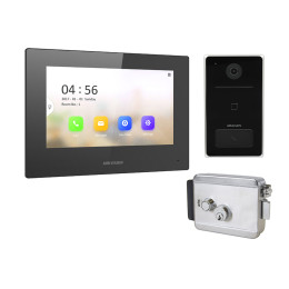 Комплект IP видеодомофон Hikvision DS-KH6320-LE1 + вызывная панель DS-KV6133-WME1 + электромеханический замок Atis Lock SS CK
