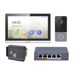 Комплект домофон Hikvision DS-KH6350-WTE1 + вызывная панель DS-KV6103-PE1(С) + Электромеханический замок ATIS Lock MG