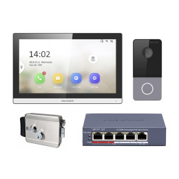 Комплект домофон Hikvision DS-KH6350-WTE1 + вызывная панель DS-KV6103-PE1(С) + Электромеханический замок Atis Lock Ch
