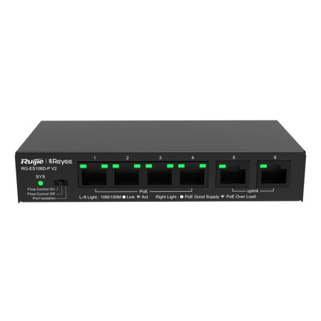 4-портовый неуправляемый PoE коммутатор Ruijie Reyee RG-ES106D-P V2