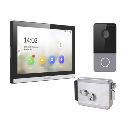 Комплект домофон Hikvision DS-KH6350-TE1 + вызывная панель DS-KV6113-WPE1(C)/Europe BV + Электромеханический замок Atis Lock SSM