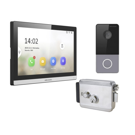 Комплект домофон Hikvision DS-KH6350-TE1 + вызывная панель DS-KV6113-WPE1(C)/Europe BV + Электромеханический замок Atis Lock SSM