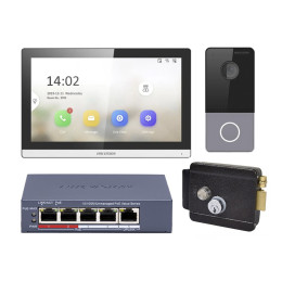 Комплект домофон Hikvision DS-KH6350-TE1 + вызывная панель DS-KV6103-PE1(С) + электромеханический замок Atis Lock B